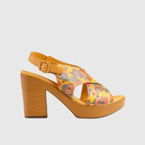 Leather Comfort Block Heel Yellow  Multi 8001