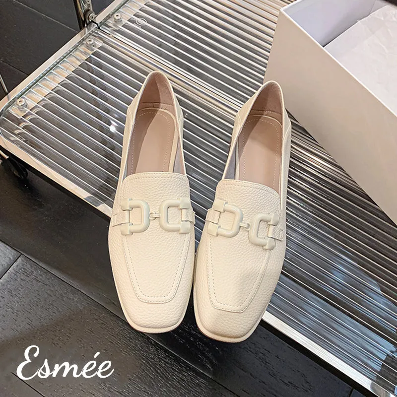 Leather Loafers with Double D Buckle