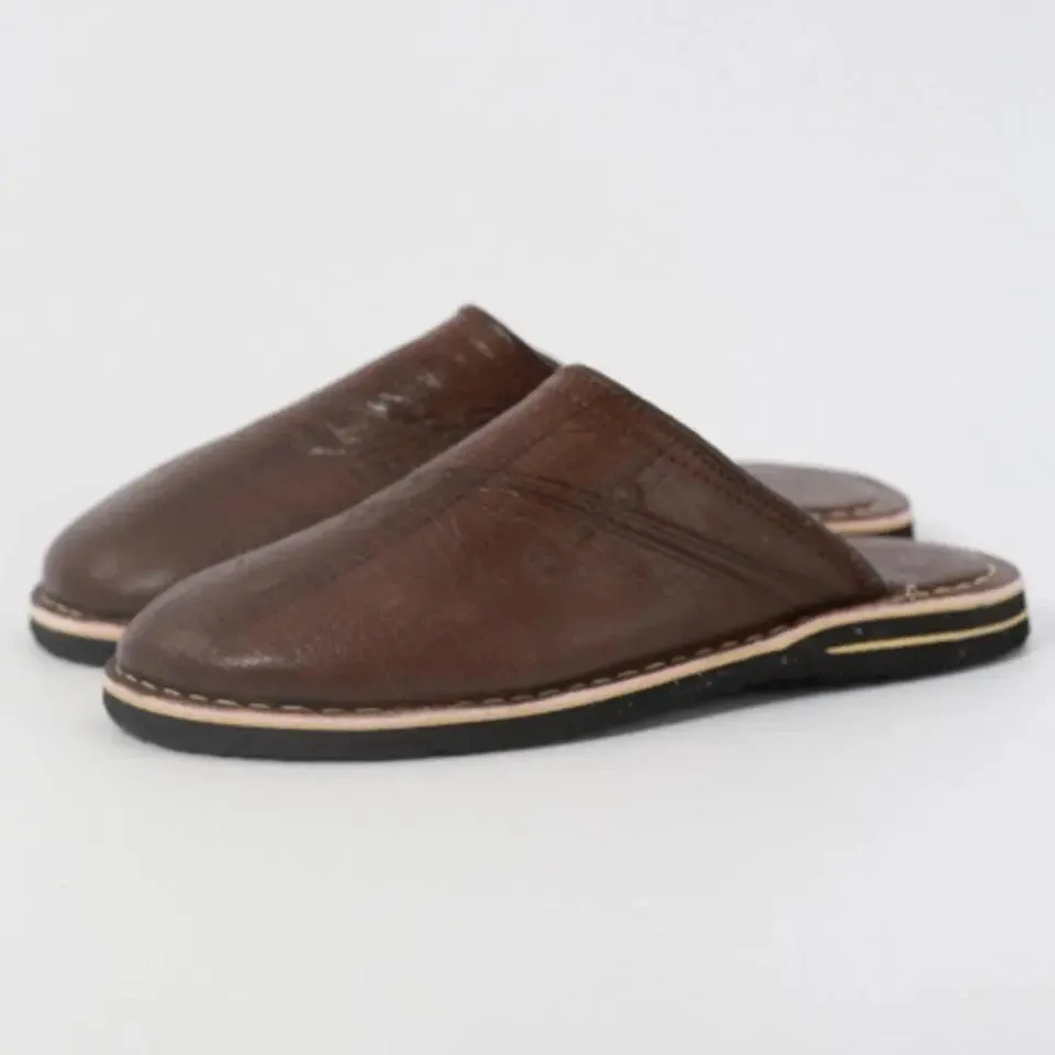 Soft Leather Slippers-Brown