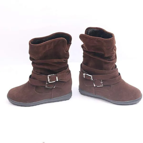 Women's Flat Double-Buckle Fleece-Lined Naked Boots 98155318C