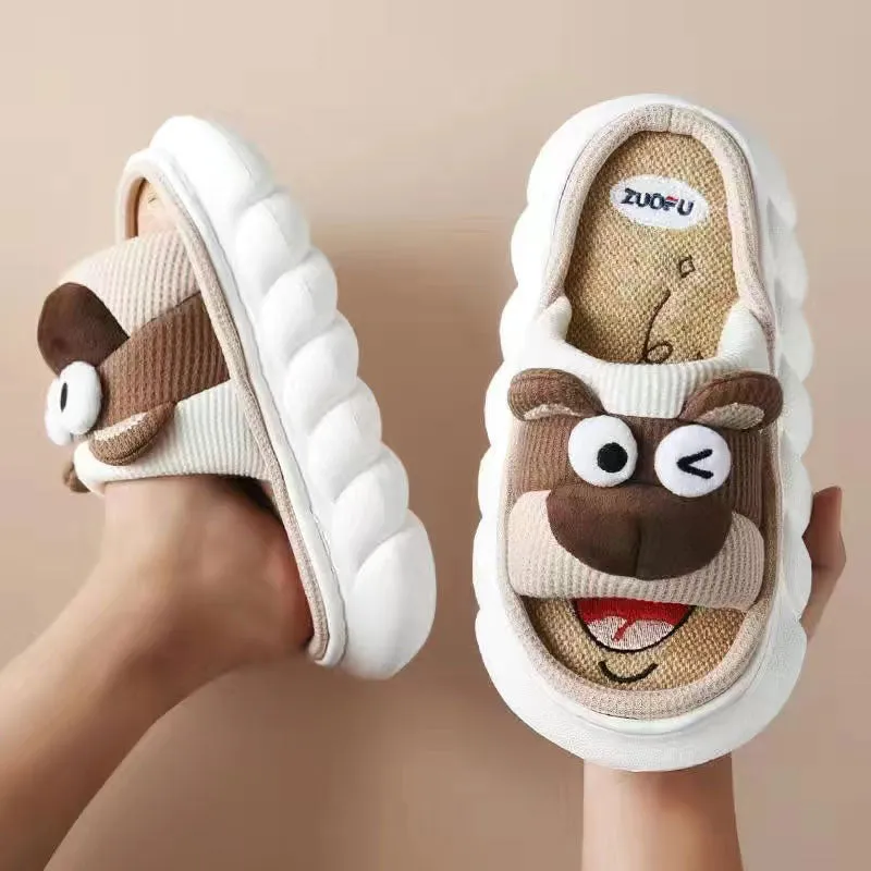 ZUOFU Trendy Designer Slippers Cute Cartoon Lovely Animals Bedroom Cotton Home Shoes Indoor Thick Sole Couples Men Women